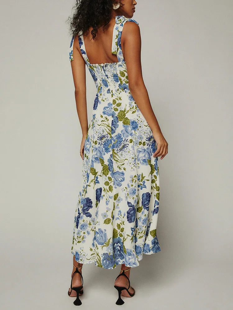 Elegant Vintage Floral Print Midi Dress