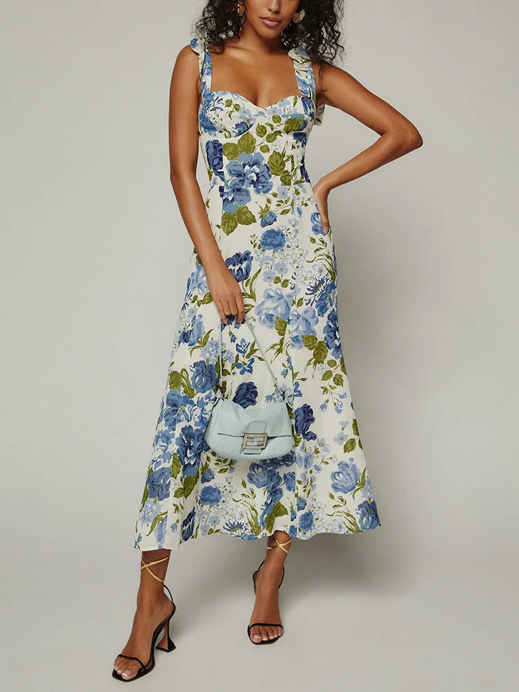 Elegant Vintage Floral Print Midi Dress