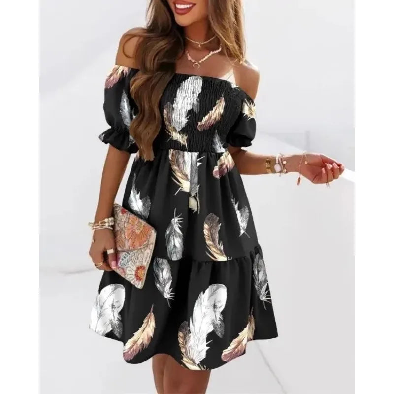 Short sleeved one line collar dress