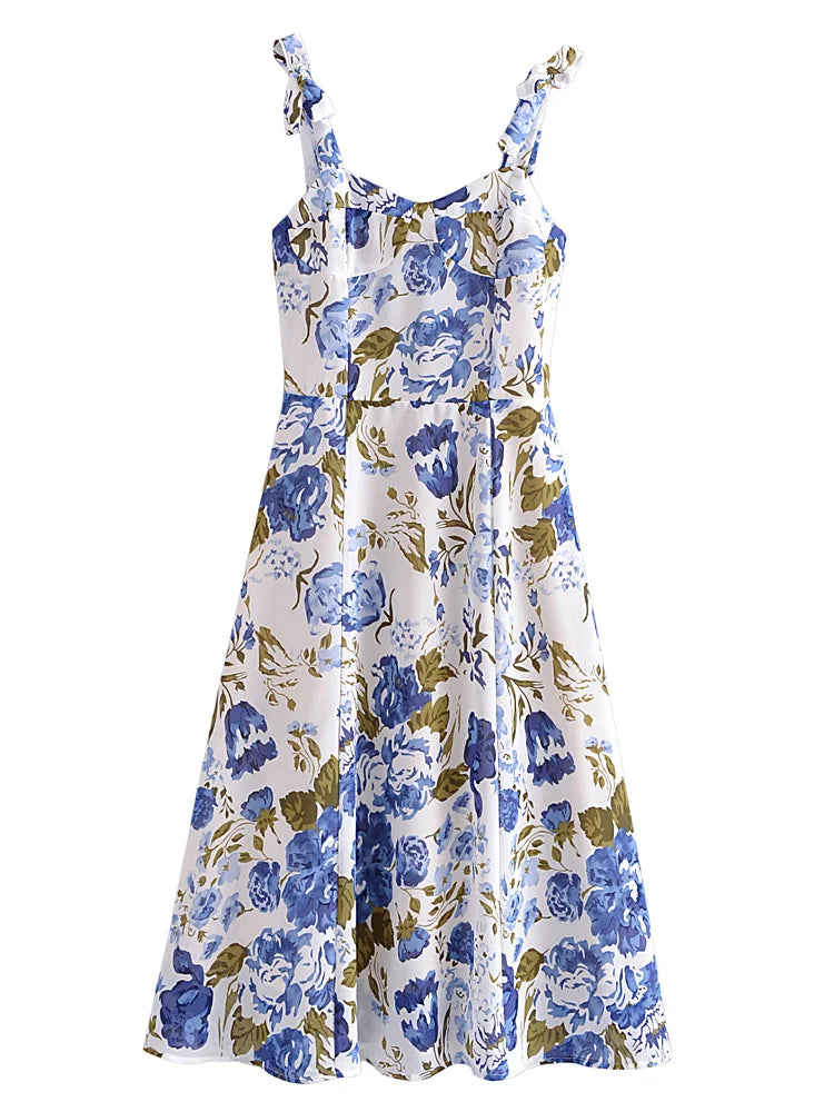 Elegant Vintage Floral Print Midi Dress