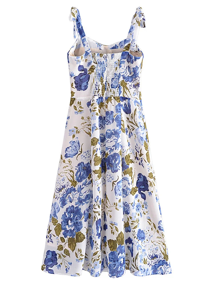 Elegant Vintage Floral Print Midi Dress