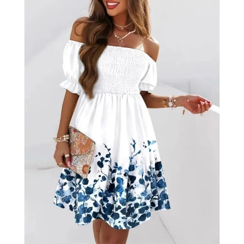 Short sleeved one line collar dress